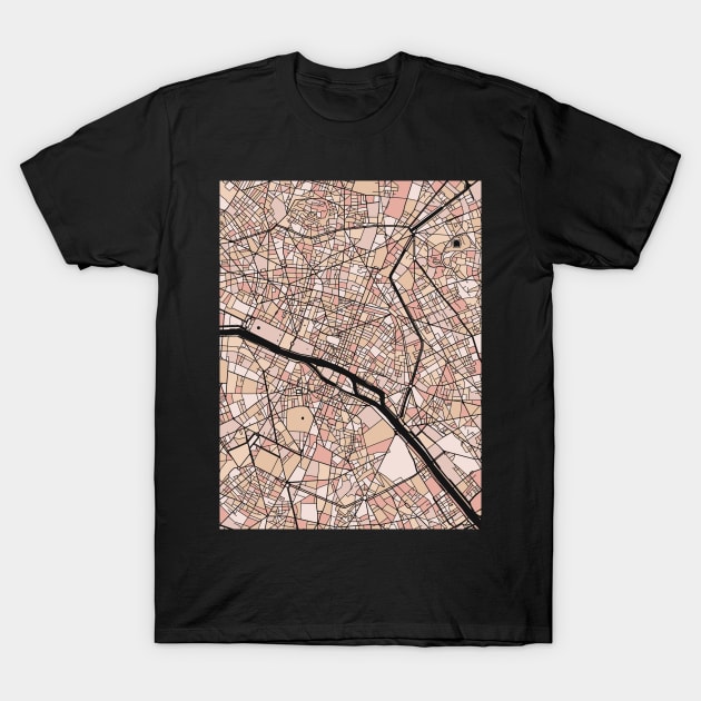 Paris Map Pattern in Soft Pink Pastels T-Shirt by PatternMaps